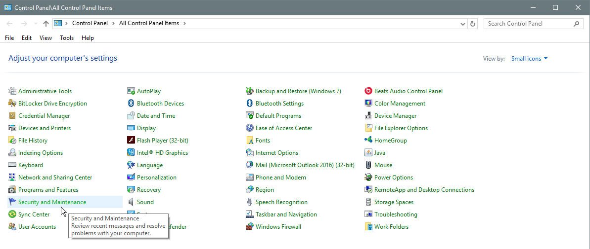 Windows control panel