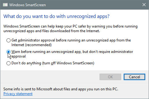Windows SmartScreen settings